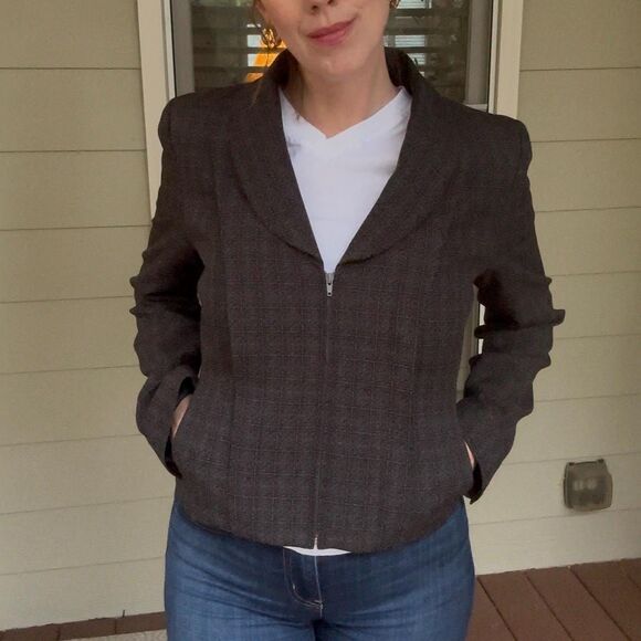 Vintage 1990s Harve Benard Blazer | Gray Zip Up Minimalist Workwear Size 8 - Picture 3 of 14